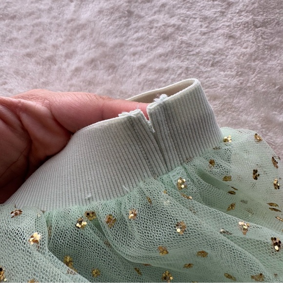 By Anthropologie Sydney Shimmer Tulle Midi Skirt Light Green Gold Glitter Large - Picture 11 of 12